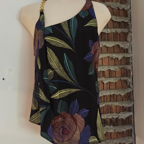 Trina Turk Racerback Tank Halter Top Chain Leaf Print Silk Size L Large - Picture 2 of 5